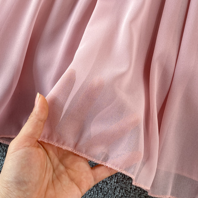 Off-shoulder Ruffle Mesh Chiffon Dress