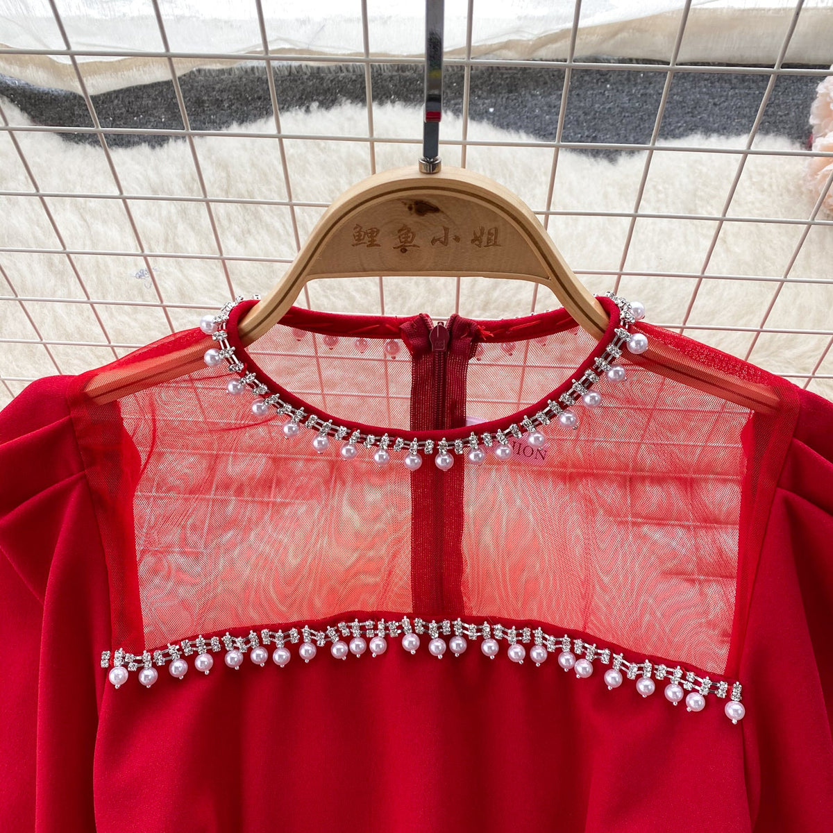 Beaded Mesh Patchwork Slim-fit Dress
