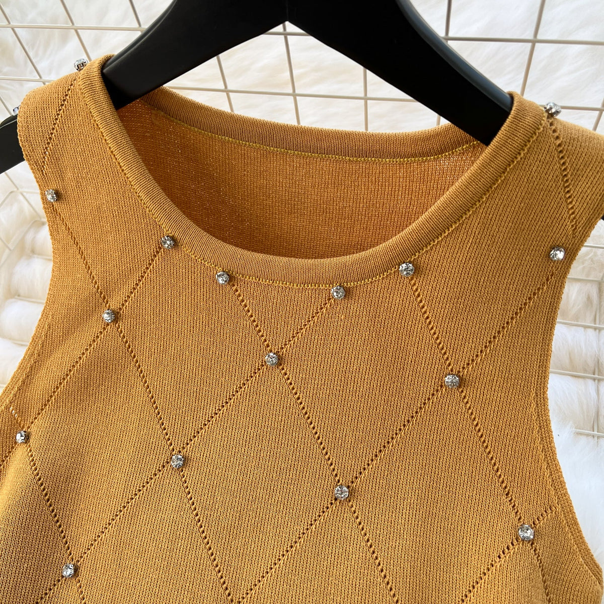 Lozenge Rhinestone Studded Knitted Dress