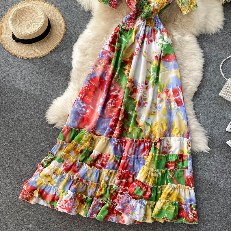 Stretchy Tie-dye Printed Maxi Dress