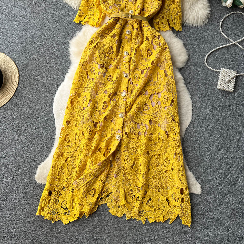 Polo Collar Embroidery Lace Dress