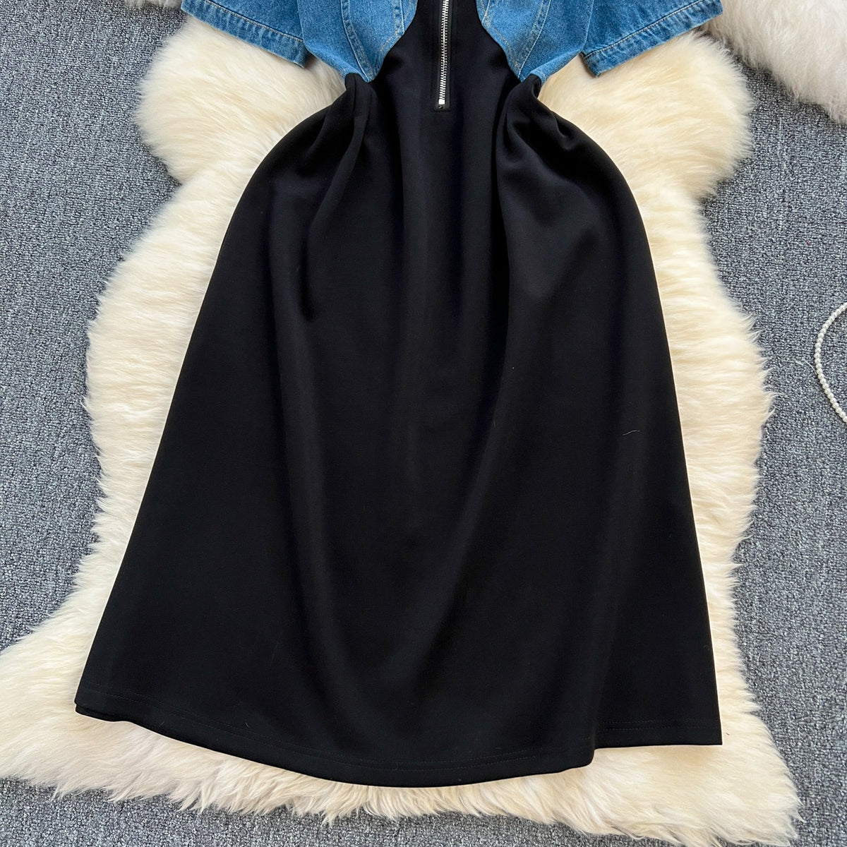Faux Two-pieces Denim Patchwork Dress