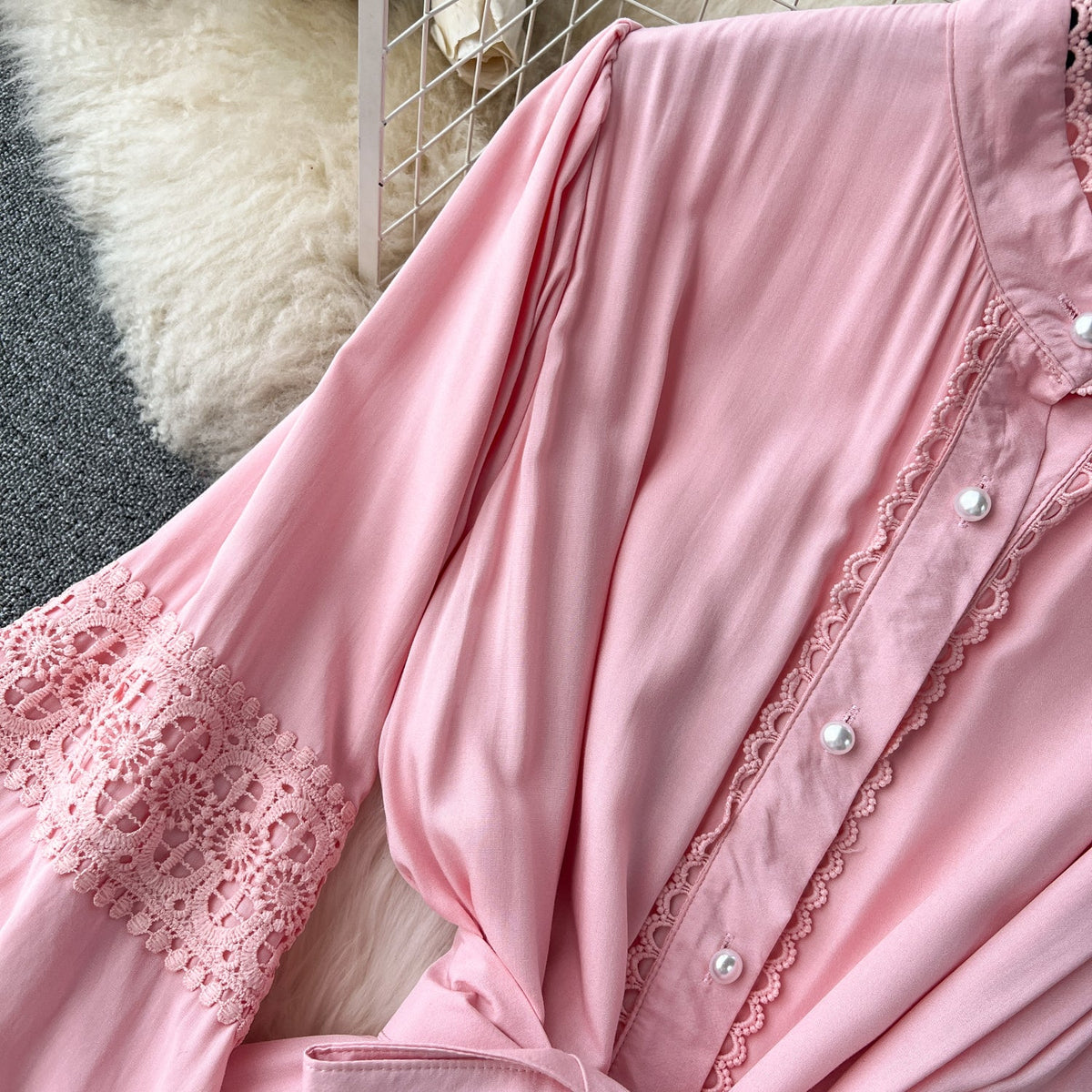French Style Lace Patchwork Shirt Dress