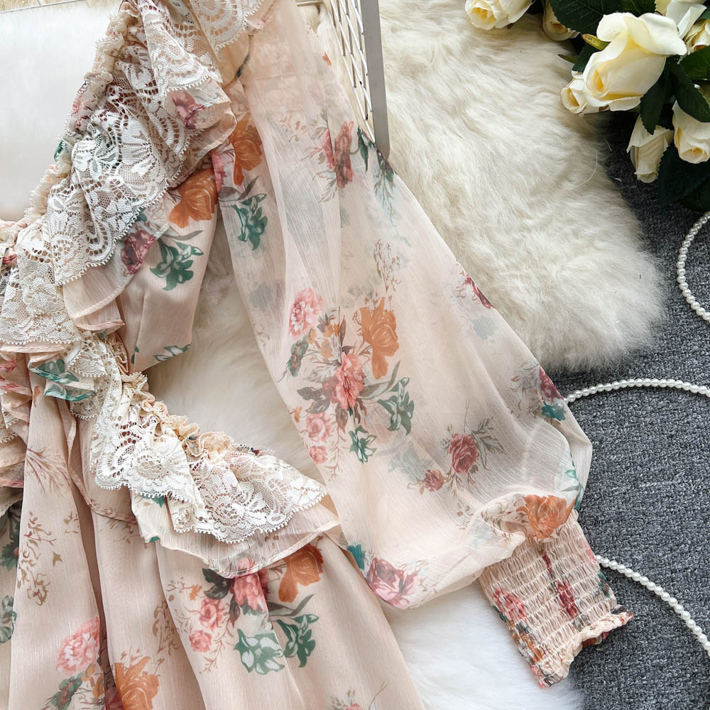 Ruffle Lace Patchwork Floral Dress