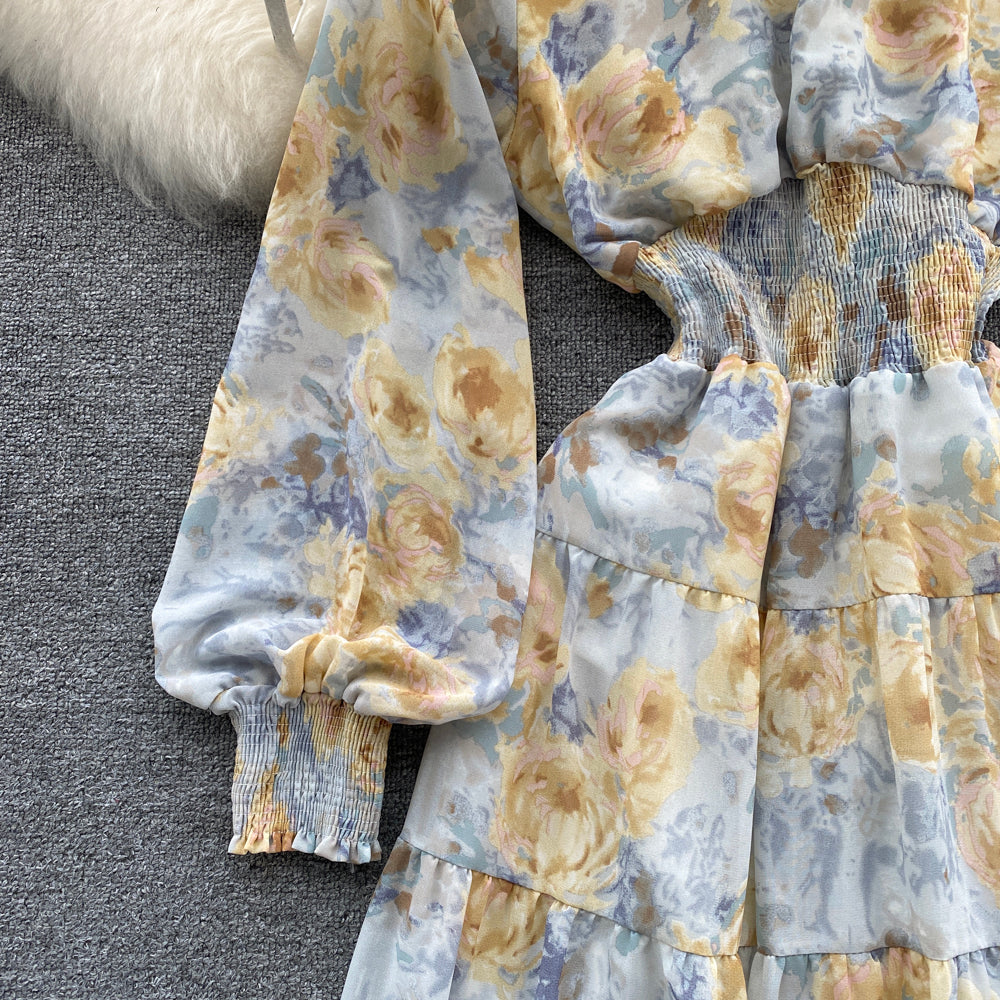 Stand Collar Floral Shirt Dress
