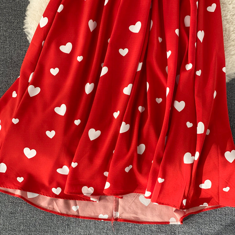 Heart Pattern Printed V-neck Maxi Dress