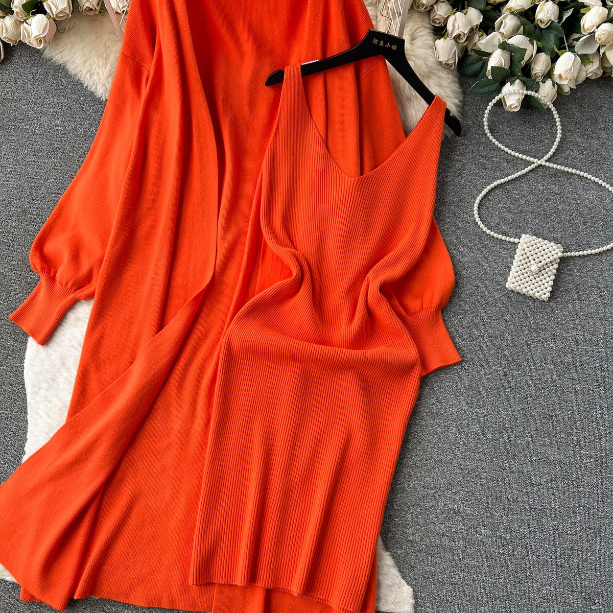 Cope Cardigan&Slip Dress Knitted 2Pcs