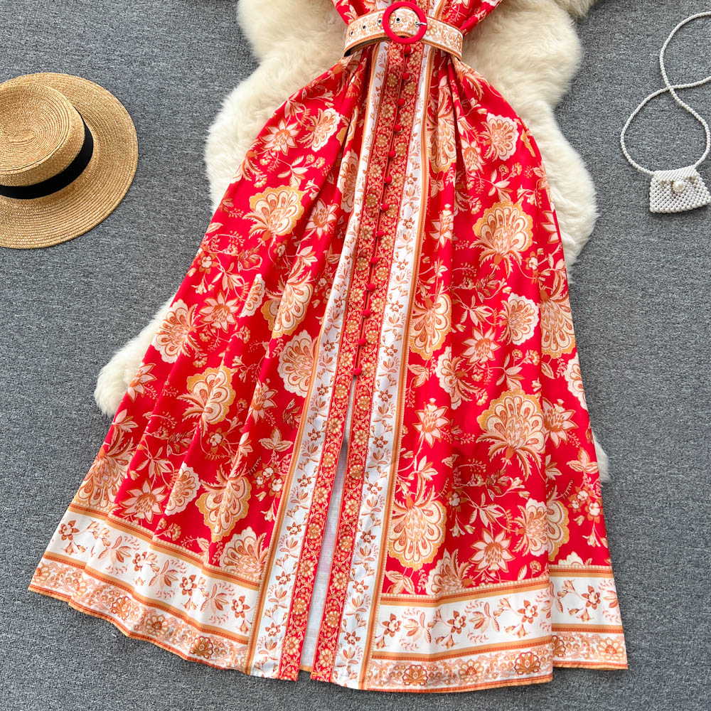 Ethnic Sleeveless Ruffled Floral Dress