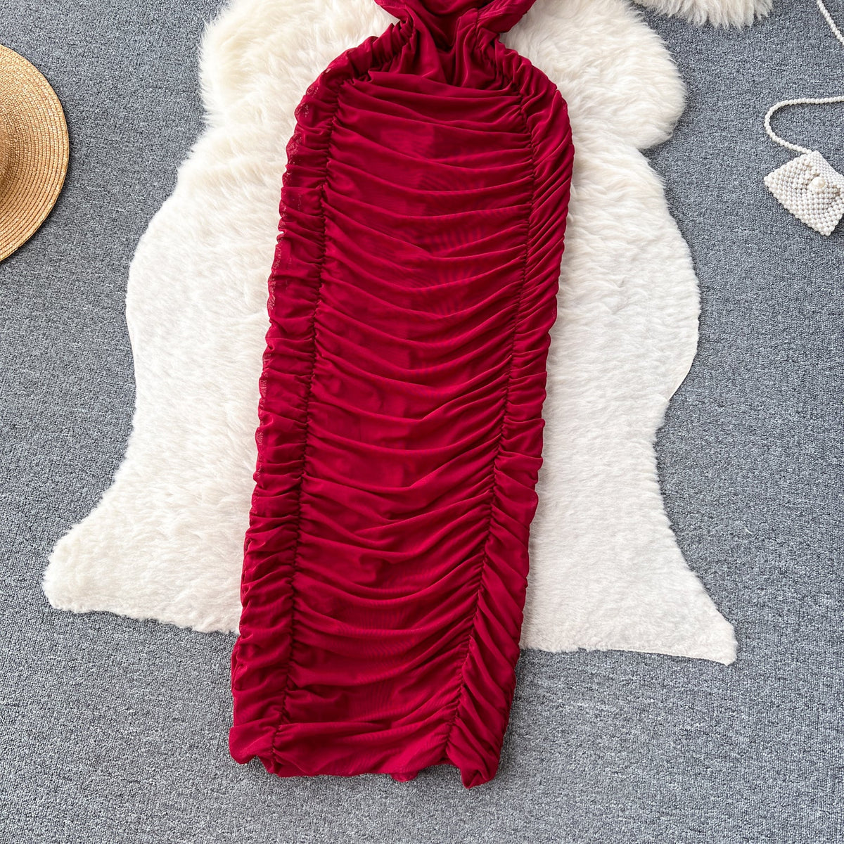 Solid Color Pleated Slip Dress