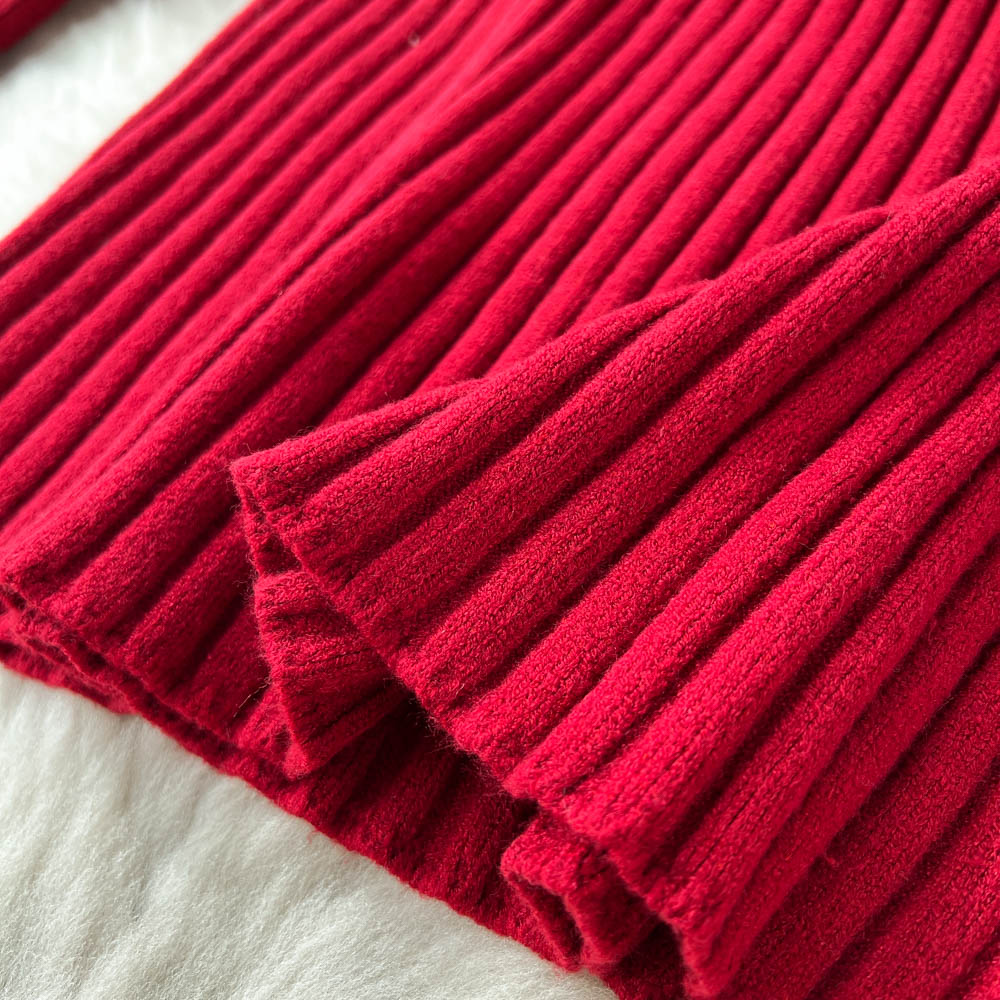 Vintage V-neck Waist-slimming Knitted Dress