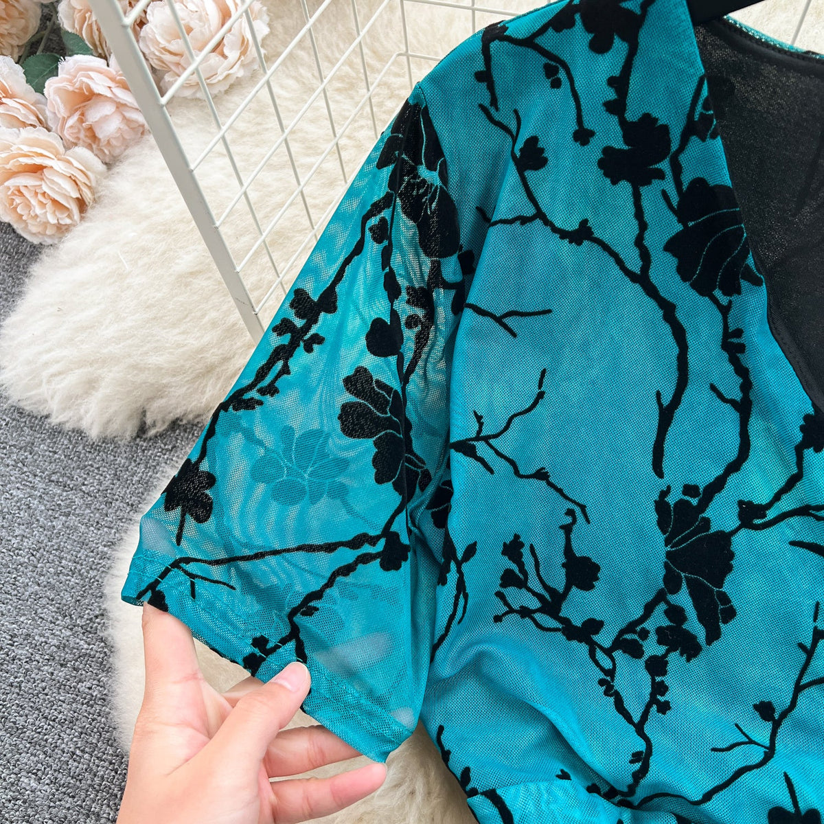 Elegant Lace-up Printed Fishtail Dress