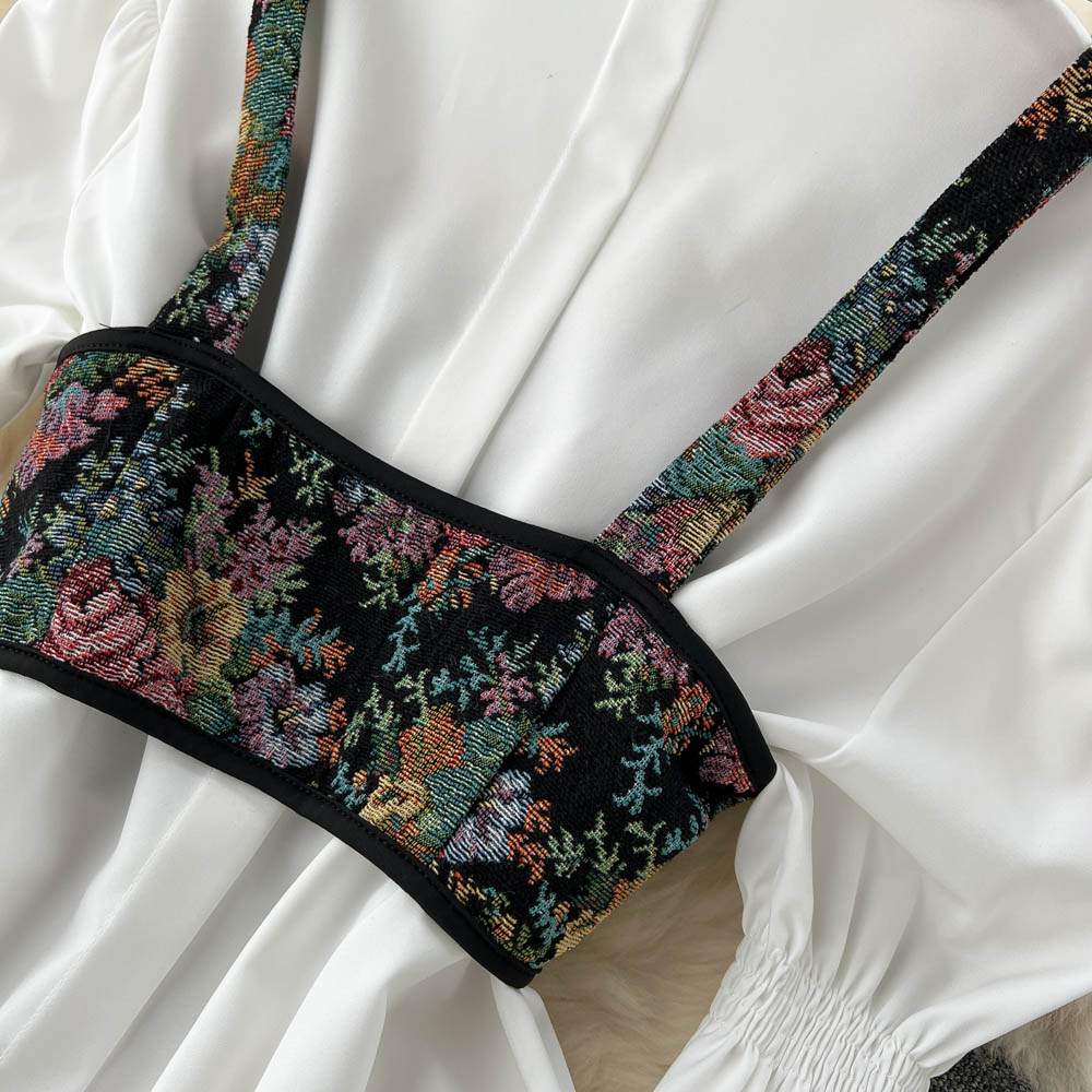 White Shirt Dress&Floral Camisole 2PCs