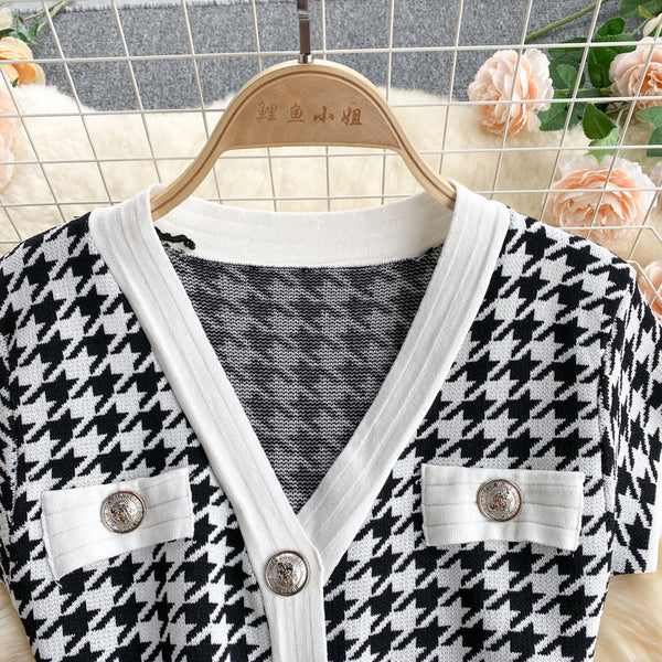 Single Breasted Houndstooth Knitted Dress