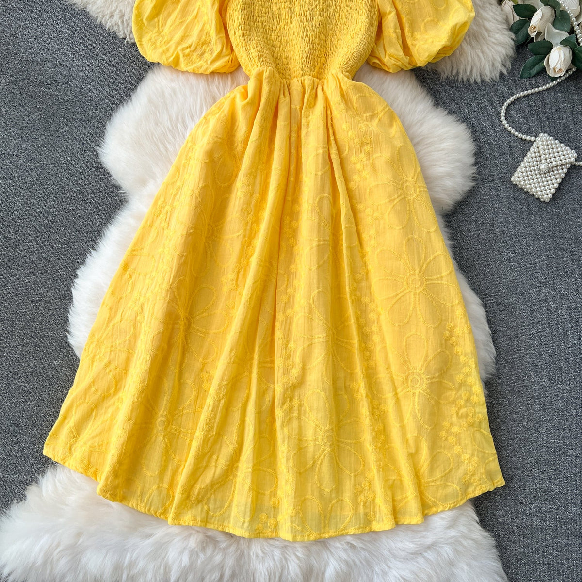 Bohemia Flared Sleeve Stretchy Embroidered Dress