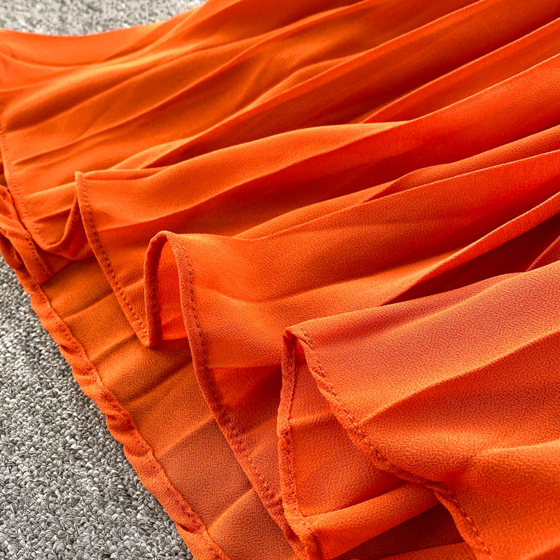 Solid Color Pleated Chiffon Dress