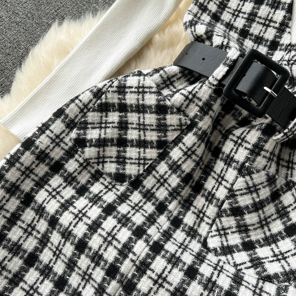 Bottom Sweater&Houndstooth Strappy Dress 2Pcs