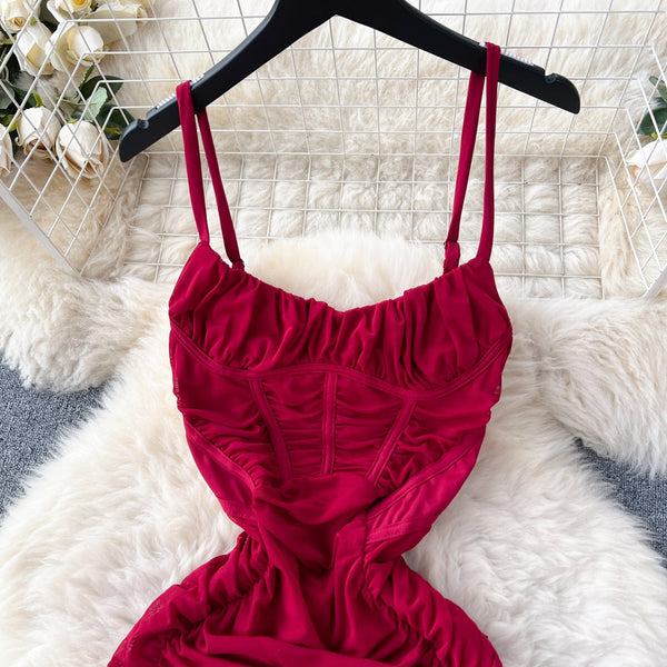 Solid Color Pleated Slip Dress