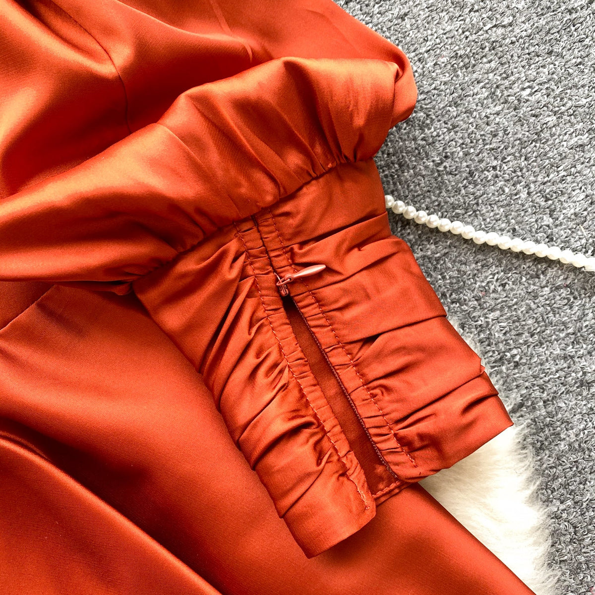French Style V-neck Satin Wrap Dress