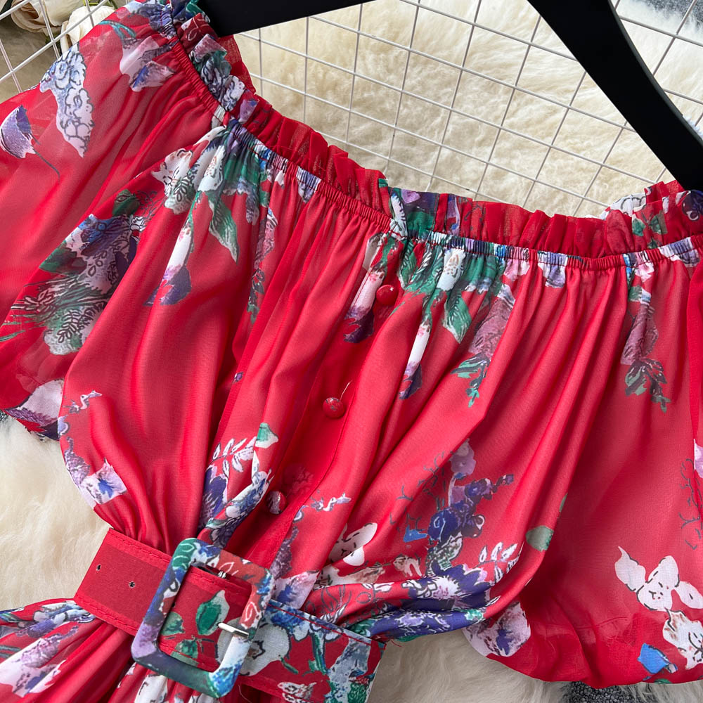 Off-shoulder Floral Chiffon Dress