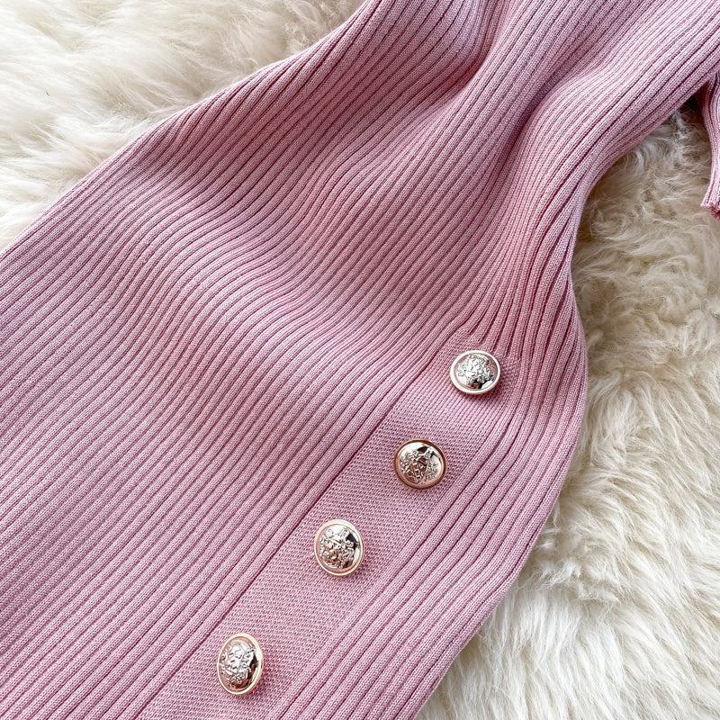 Simple Design Single-breasted Knit Dress