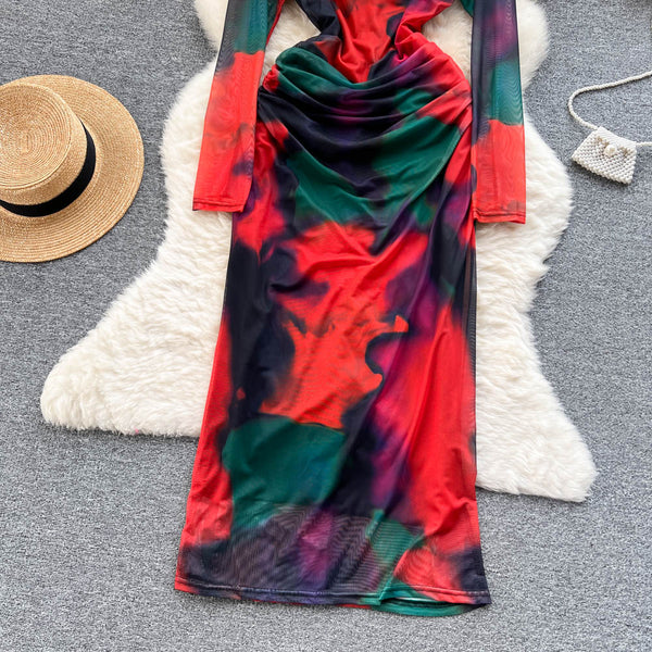 Swoosh Floral Printed Hip-wrapping Dress