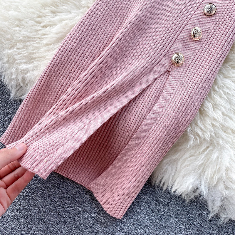Simple Design Single-breasted Knit Dress