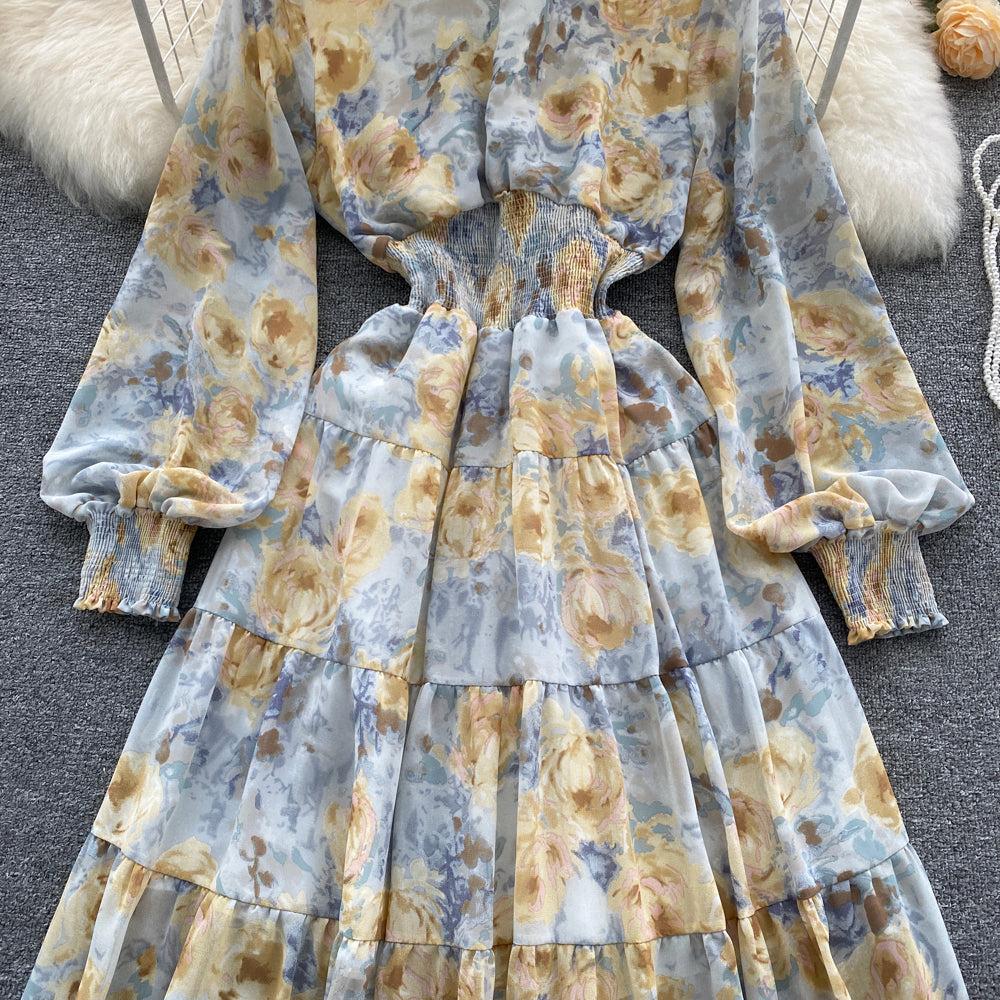 Stand Collar Floral Shirt Dress