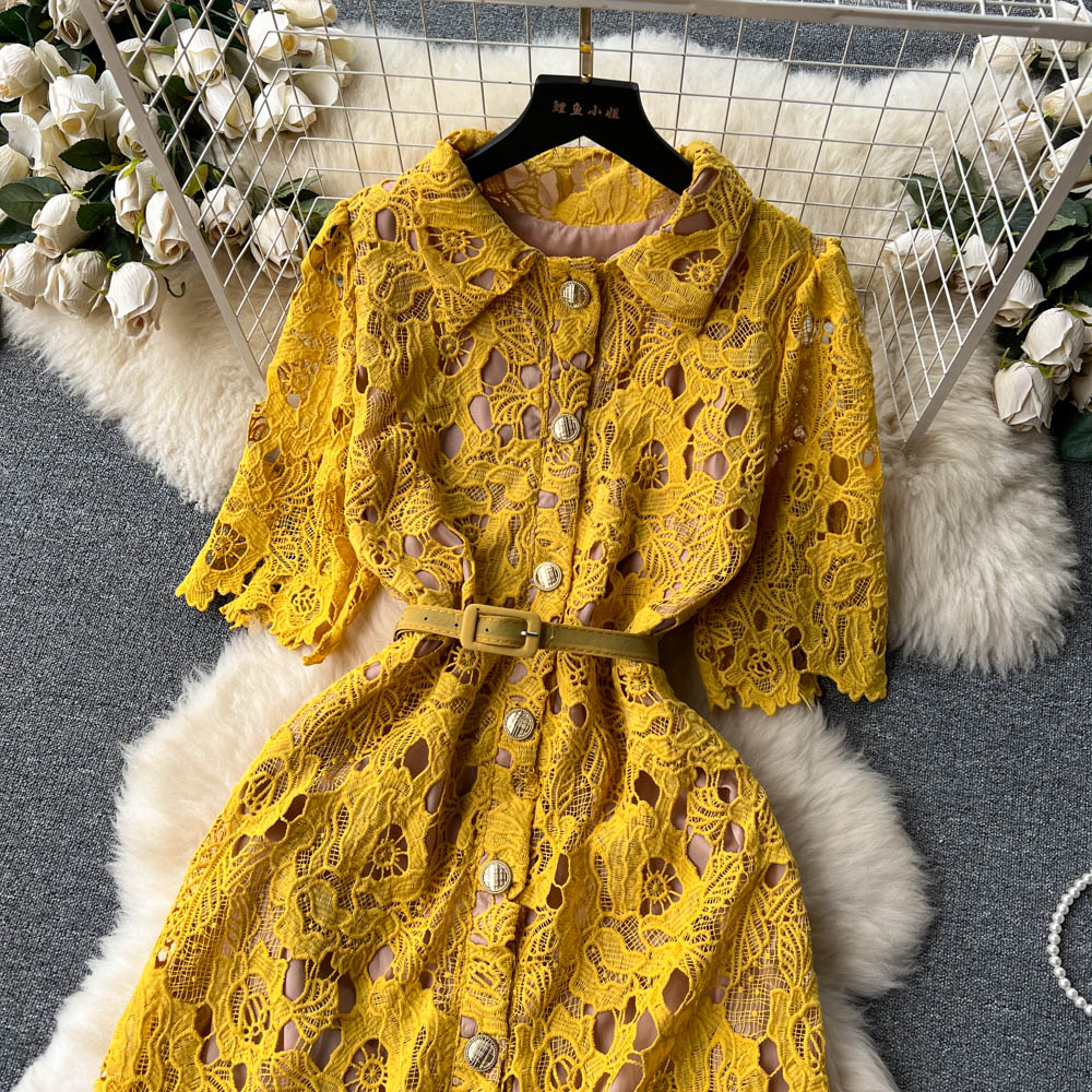 Polo Collar Embroidery Lace Dress