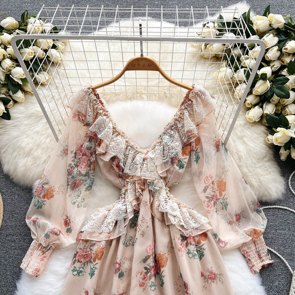Ruffle Lace Patchwork Floral Dress