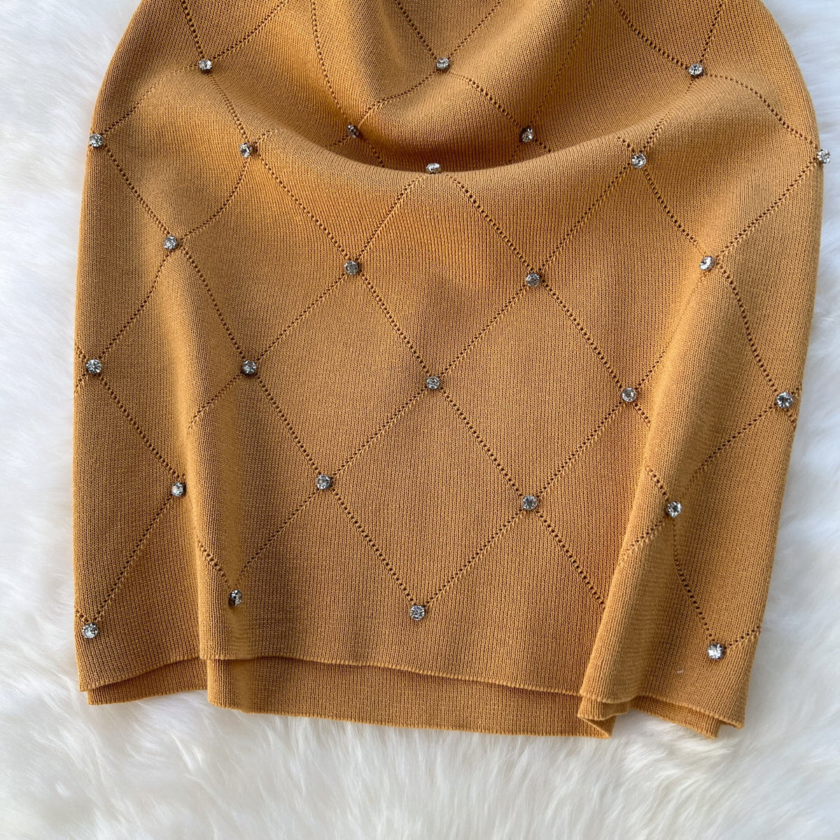 Lozenge Rhinestone Studded Knitted Dress