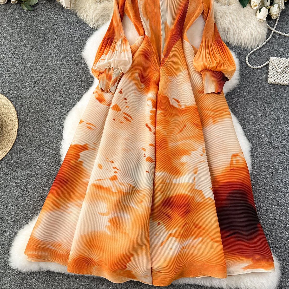 French Style Tie-dye Printed Dress