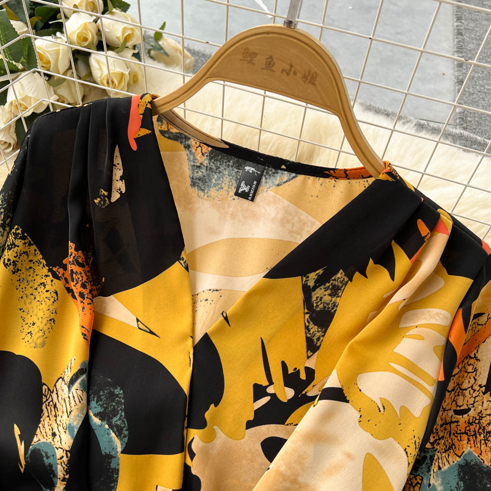 French Style Floral Printed Chiffon Dress