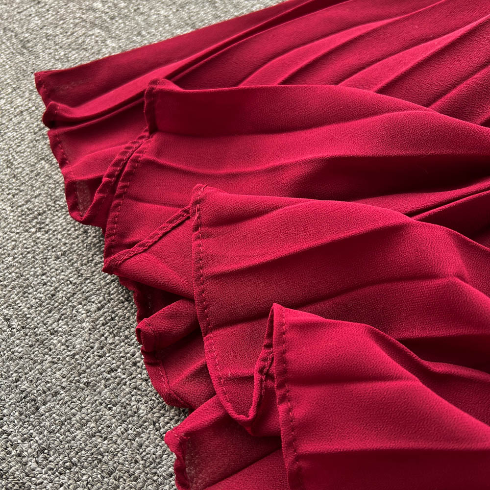 High Waist Tied Chiffon Pleated Dress