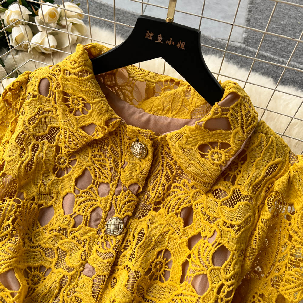 Polo Collar Embroidery Lace Dress