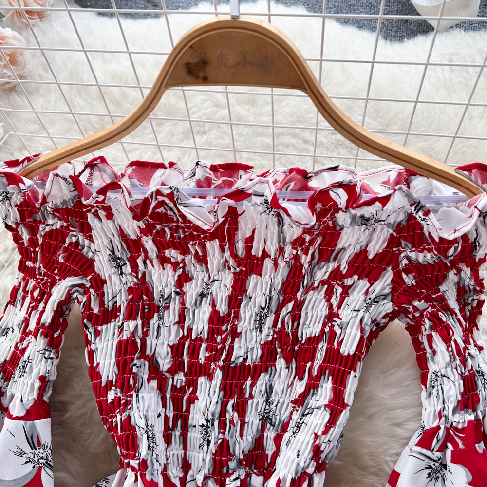 Off-shoulder Flared Sleeve Floral Dress
