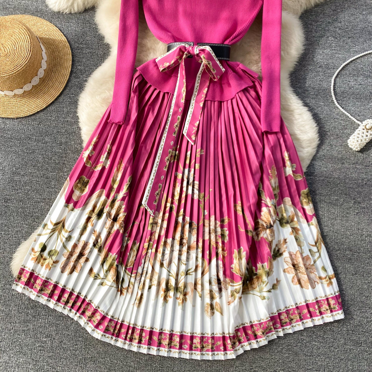 French Style Lace-up Floral Dress