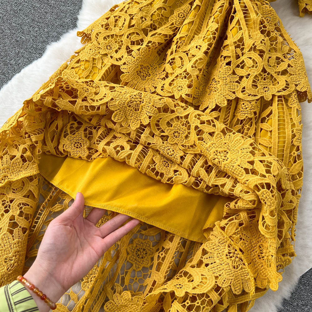 Hollowed Crochet Lace Solid Dress