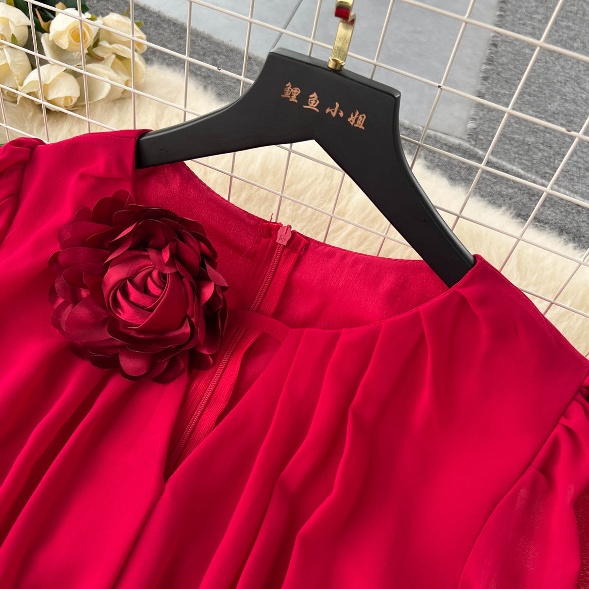 Puff Sleeves Twisted Floral Chiffon Dress