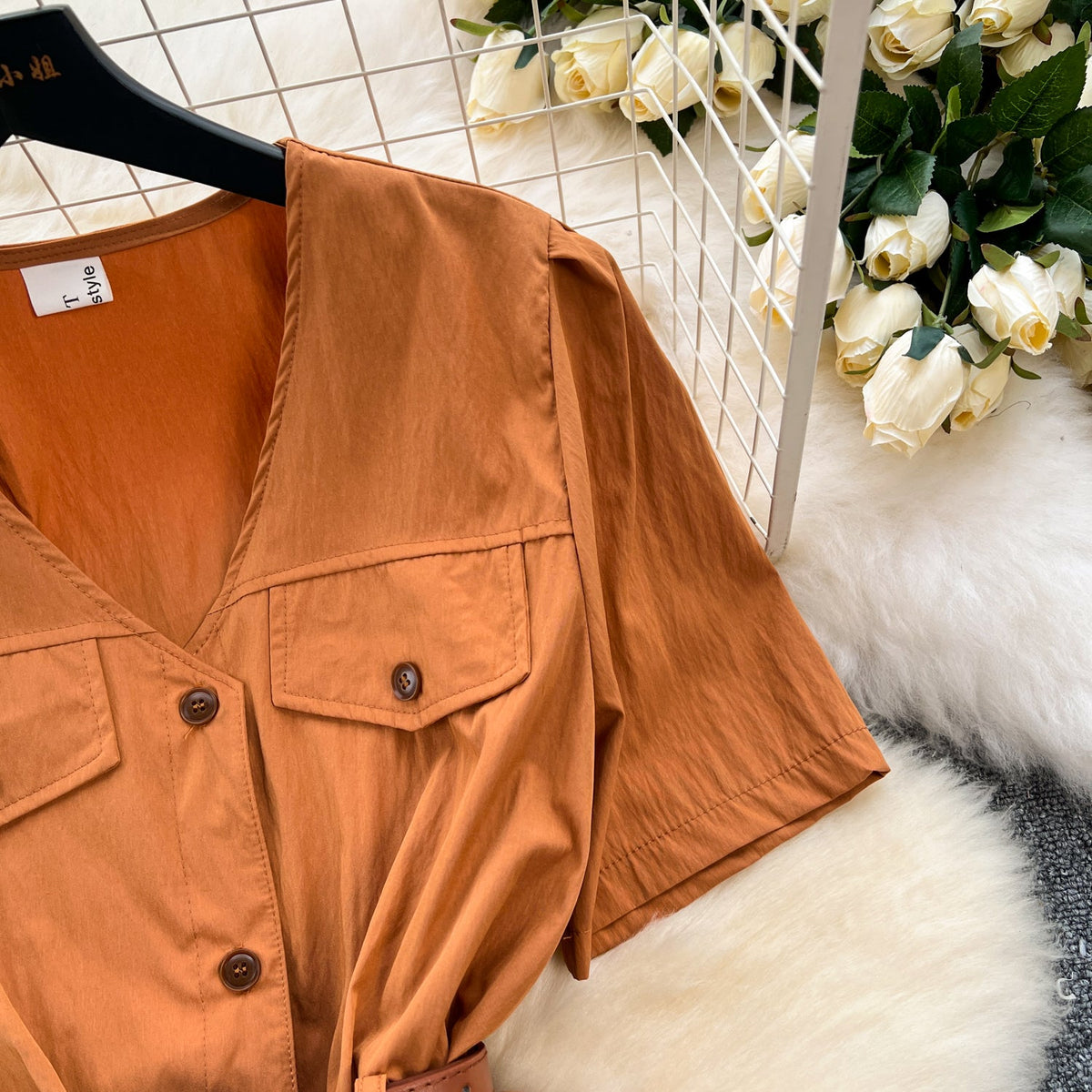 Korean Style Single-breasted Shirt Dress