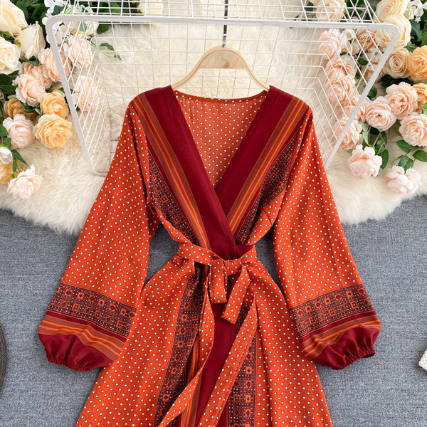 Printed Lace-up Maxi Dress