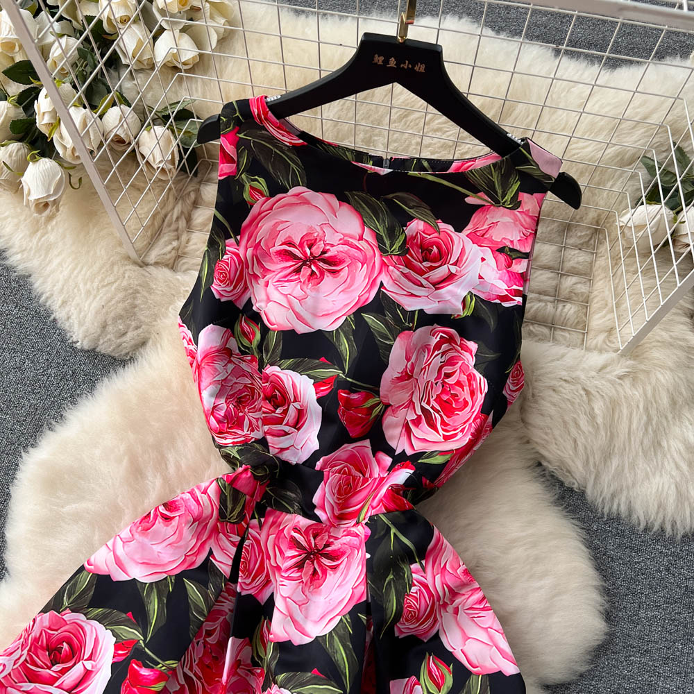 Crew Neck Floral Sleeveless Dress