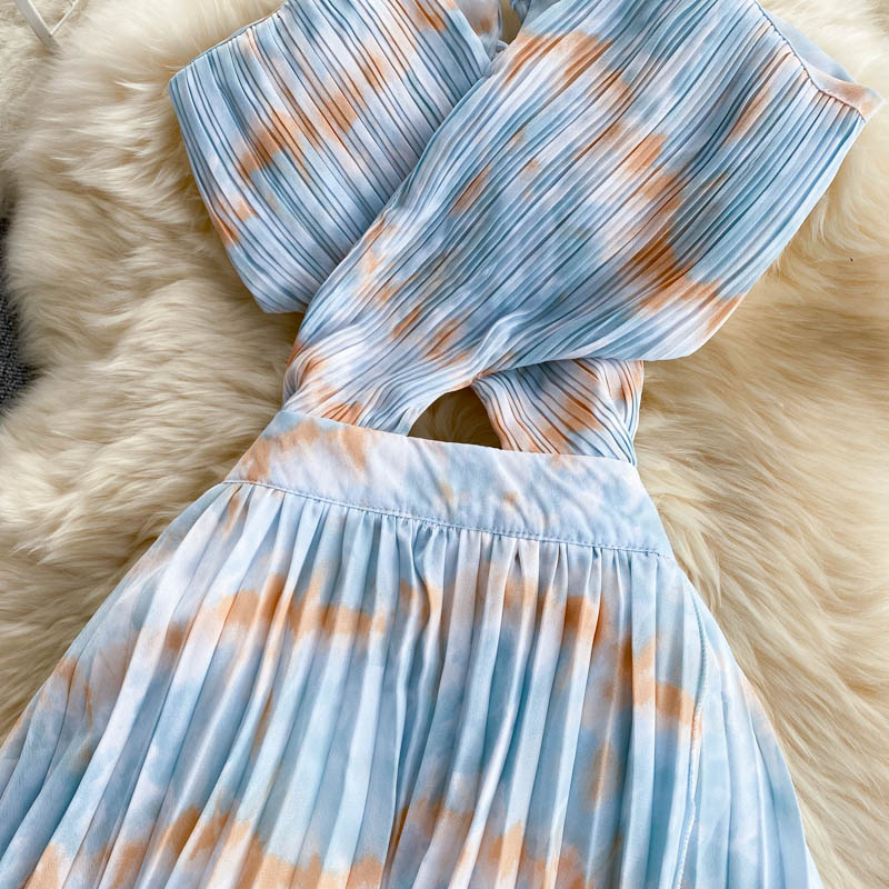 Hollowed Backless V-neck Slip Dress