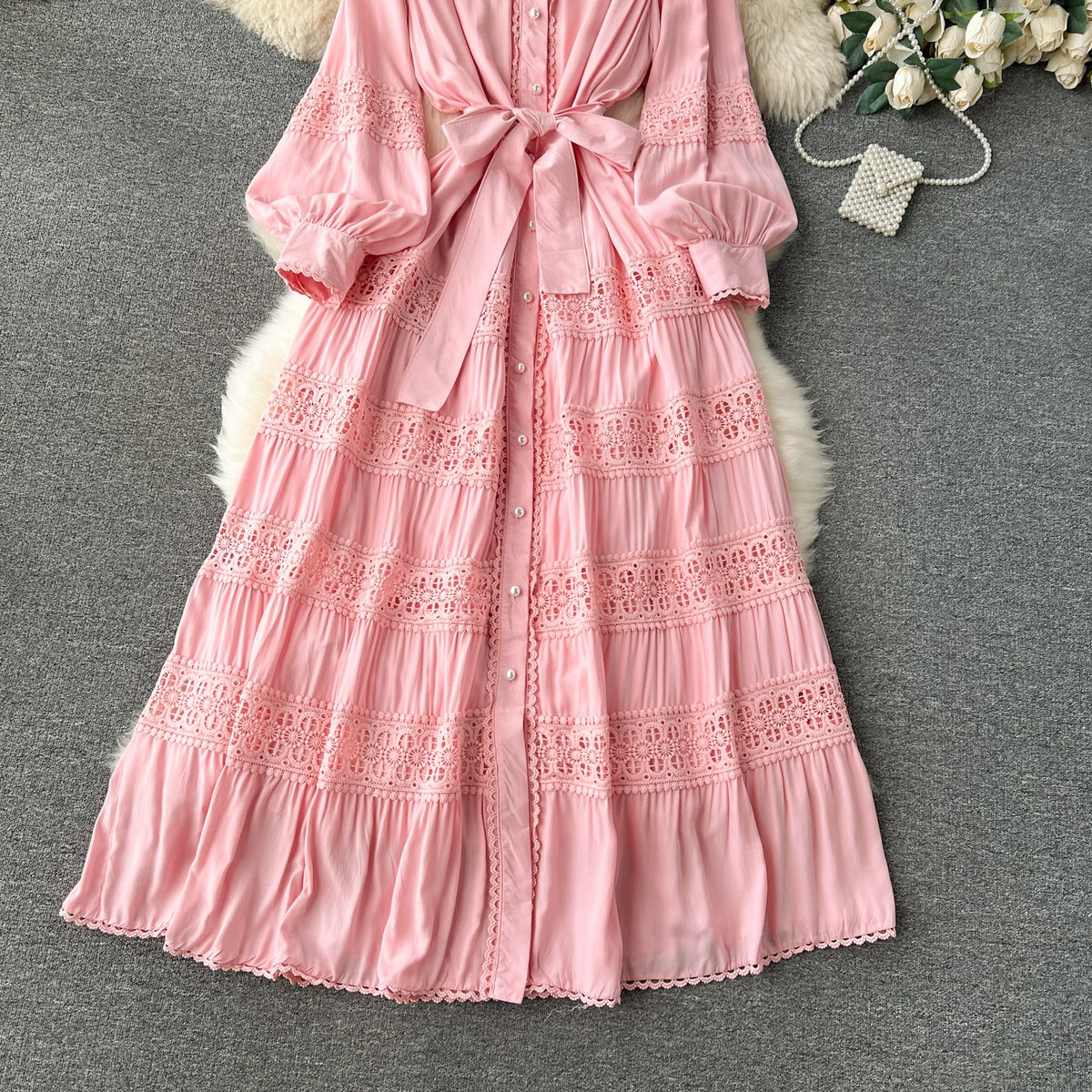 French Style Lace Patchwork Shirt Dress