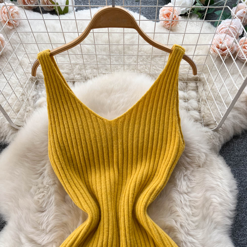Vintage Beaded Jersey&V-neck Halter Dress
