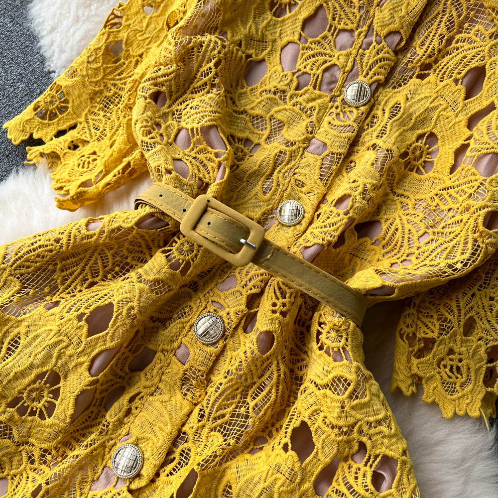 Polo Collar Embroidery Lace Dress