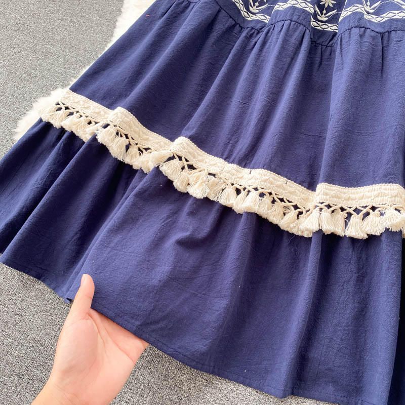 Ethnic Style Embroidered Tassel Dress