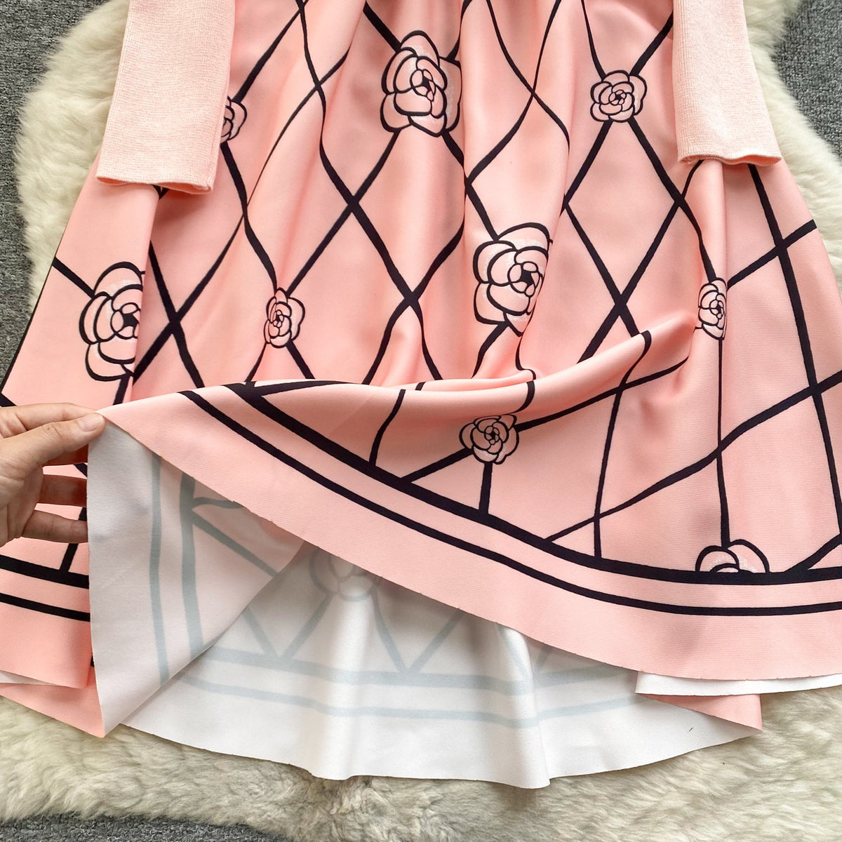 Faux Two-pieces Rhomboid Printed Dress