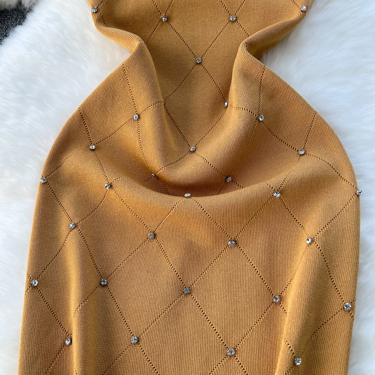 Lozenge Rhinestone Studded Knitted Dress