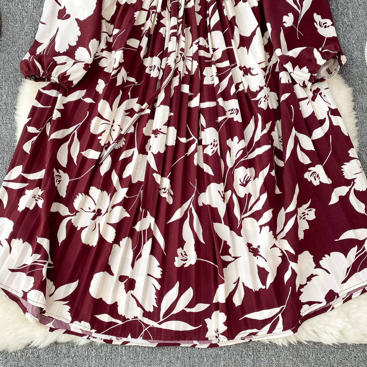 French Style Pleated Printed Dress