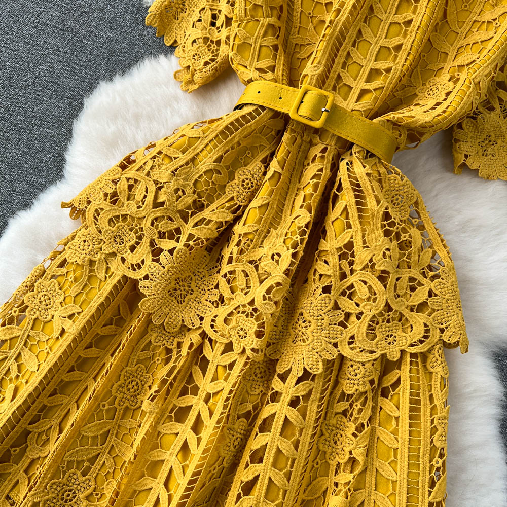 Hollowed Crochet Lace Solid Dress